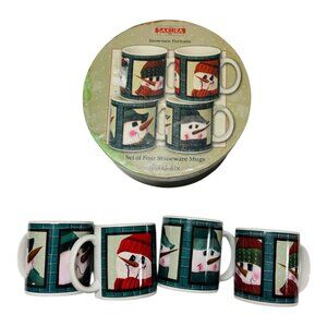 Vintage Sakura Snowmen Portraits Stoneware Mug Set Of 4 By Fiddlestix NIB